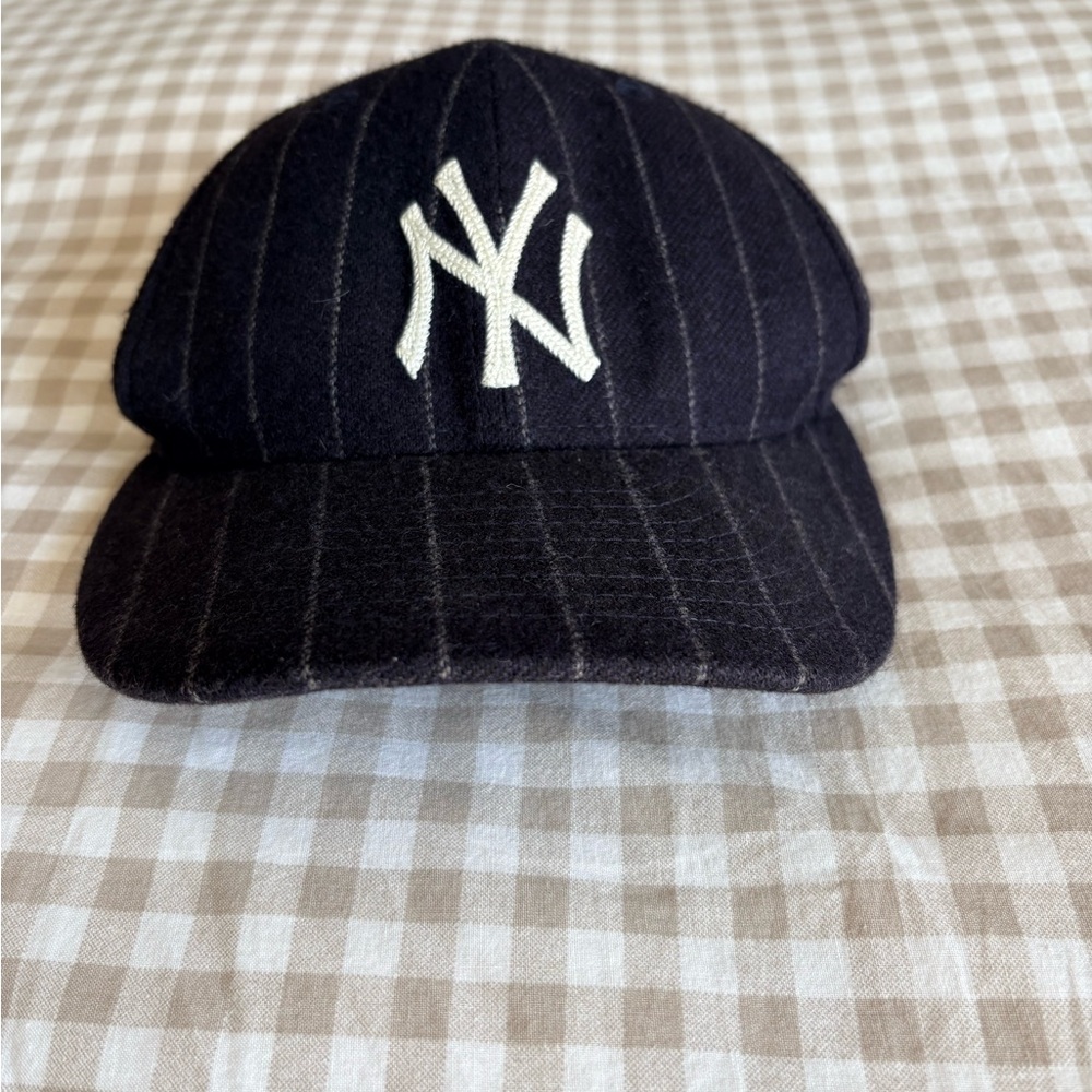 Todd Snyder Navy Pinstripe NY Wool Baseball Cap with White Logo